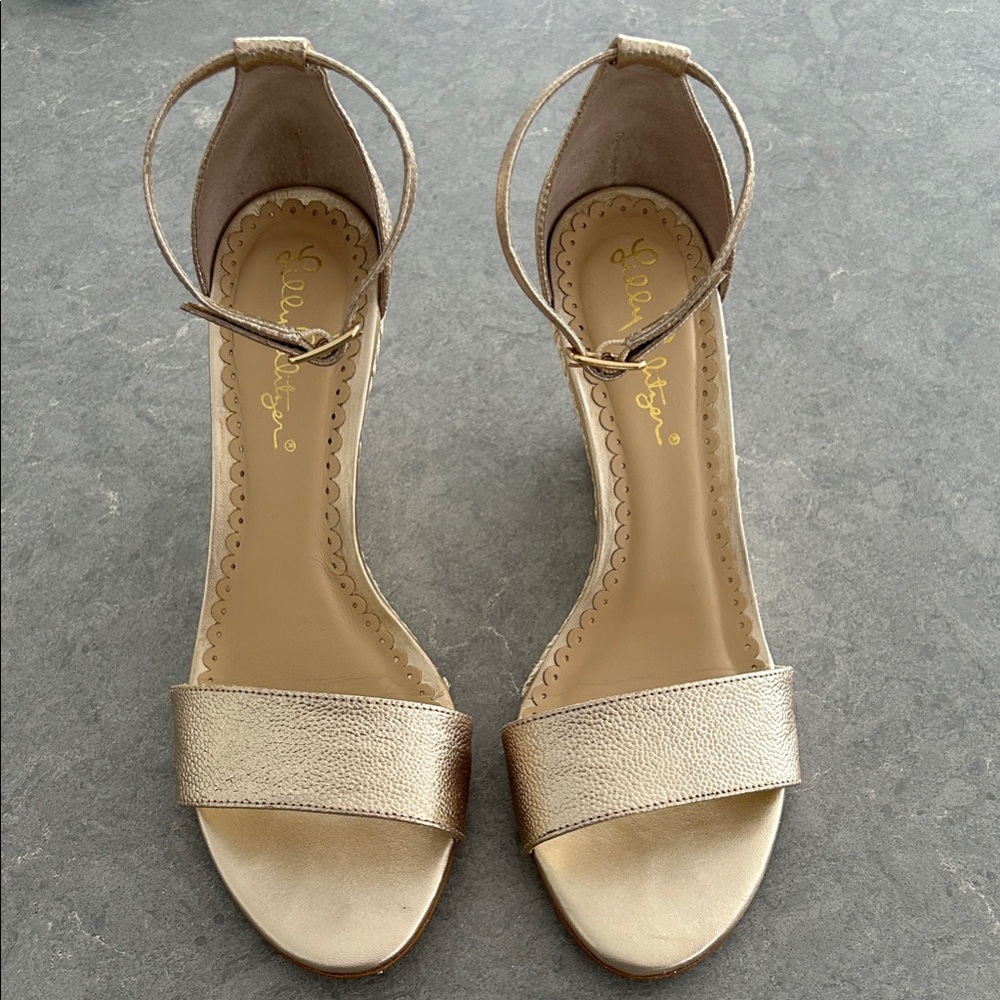 Lilly Pulitzer Gold Ankle Strap Heels